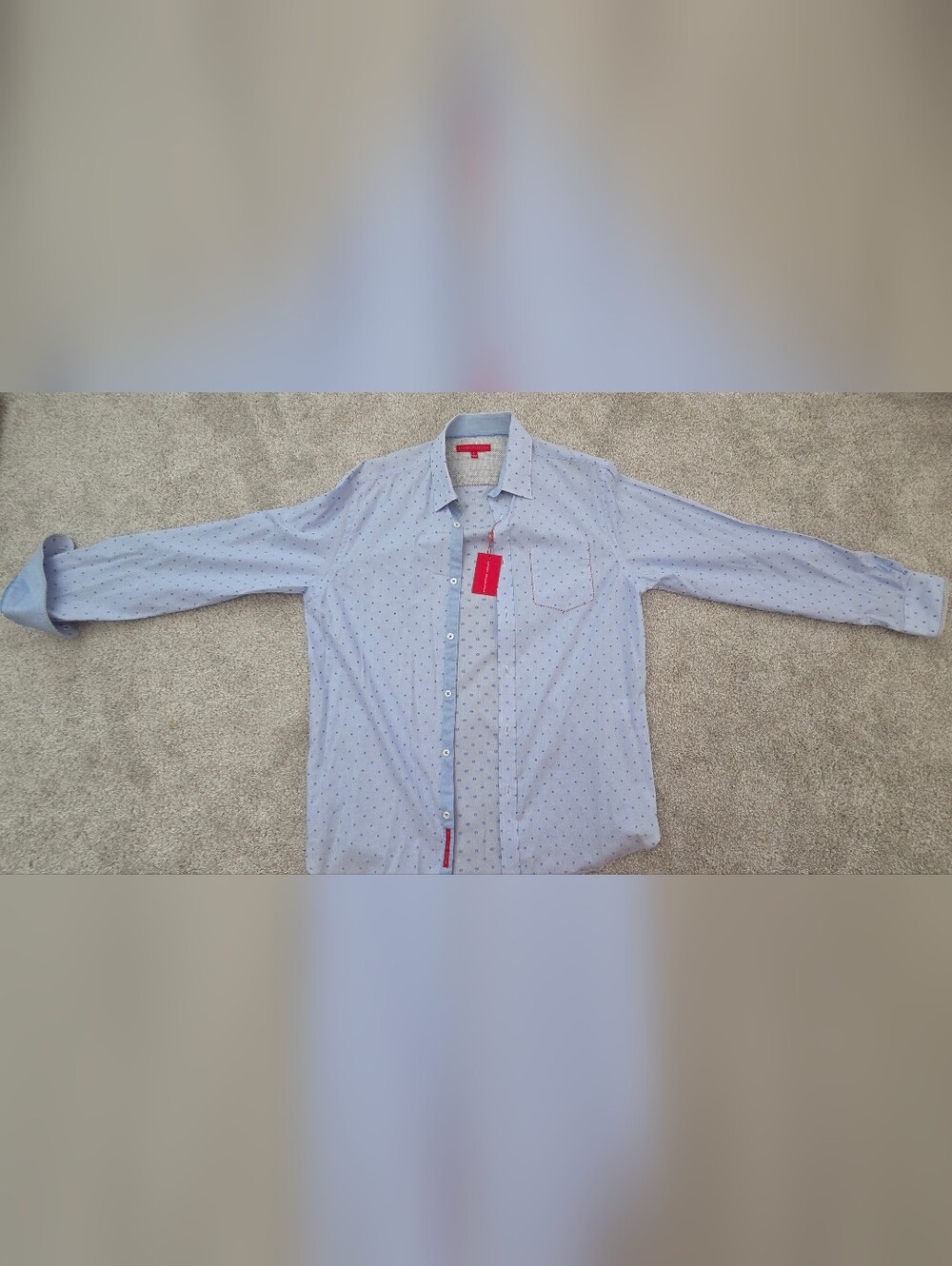 Report Collection Light Blue Shirt with Navy Micro Dots